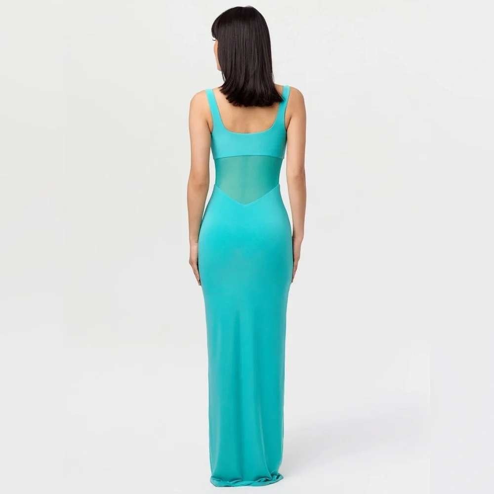 Naked Wardrobe The Smokeshow Maxi Dress Blue NWOT Hourglass Mesh Contrast Small - Picture 4 of 11
